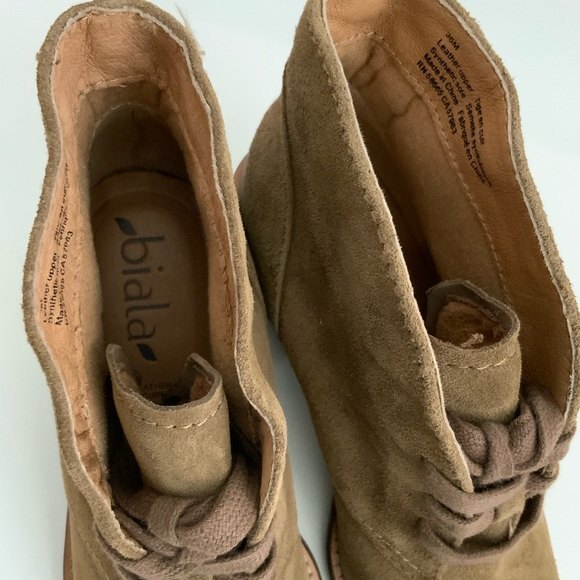 Biala Bootie Women Size 5M Tan Leather Lace-up Block Heel Distressed - Picture 6 of 12